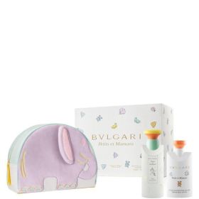 BVLGARI PETITS ET MAMANS 3 PCS SET FOR KIDS: 3.4 EAU DE TOILETTE SPRAY + 2.5 BODY LOTION + TOILETRY POUCH