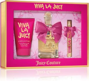 VIVA LA JUICY 3 PCS SET FOR WOMEN: 3.4 EAU DE PARFUM SPRAY + 0.33 EAU DE PARFUM SPRAY + 4.2 BODY SOUFFLE