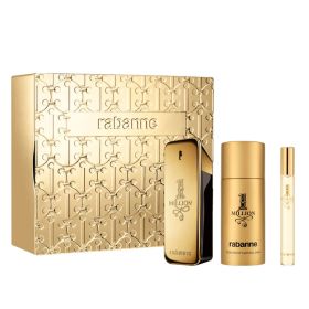 PACO RABANNE ONE MILLION 3 PCS SET FOR MEN: 3.4 EAU DE TOILETTE SPRAY + 5.1 DEODORANT SPRAY + 0.34 EAU DE TOILETTE SPRAY.