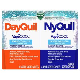 Vicks DayQuil & NyQuil Vapocool Caplets, Severe Cold & Flu Relief, over-the-counter Medicine, 24 Ct