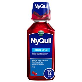 Vicks NyQuil Cold and Flu Relief Liquid Medicine, over-the-Counter Medicine, Cherry, 12 fl. oz.