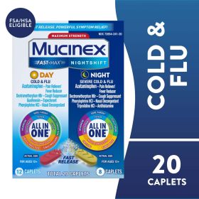 Mucinex Fast-Max Day Cold & Flu & Nightshift Severe Cold & Flu Medicine, Cough Relief, 20 Caplets