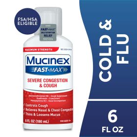 Mucinex Fast-Max Severe Congestion & Cough Medicine, OTC Sinus/Nasal Decongestant, Expectorant, 6 fl oz