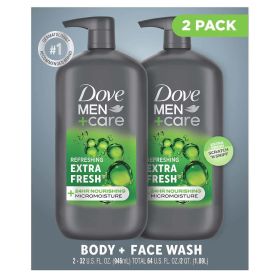 Dove Mens Extra Fresh Body + Face Wash 32 Fluid Ounce (Pack of 2)