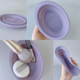 Silicone Washing Pad Makeup Brush Cleaning Cup Folding Bowl Large Beauty Tools Makeup Brush Cleaning Pad (Color: Purple)